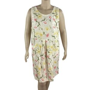 Woman Within Ivory Floral Linen Summer Dress with Pockets 22W